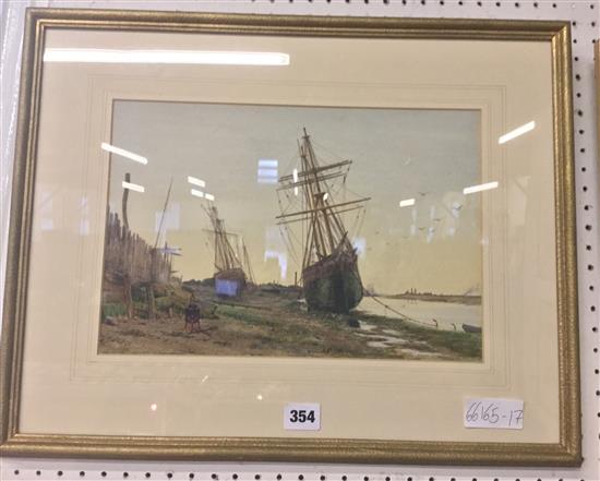 JGS, watercolour, Old Shoreham Harbour, signed monogram , dated 1879